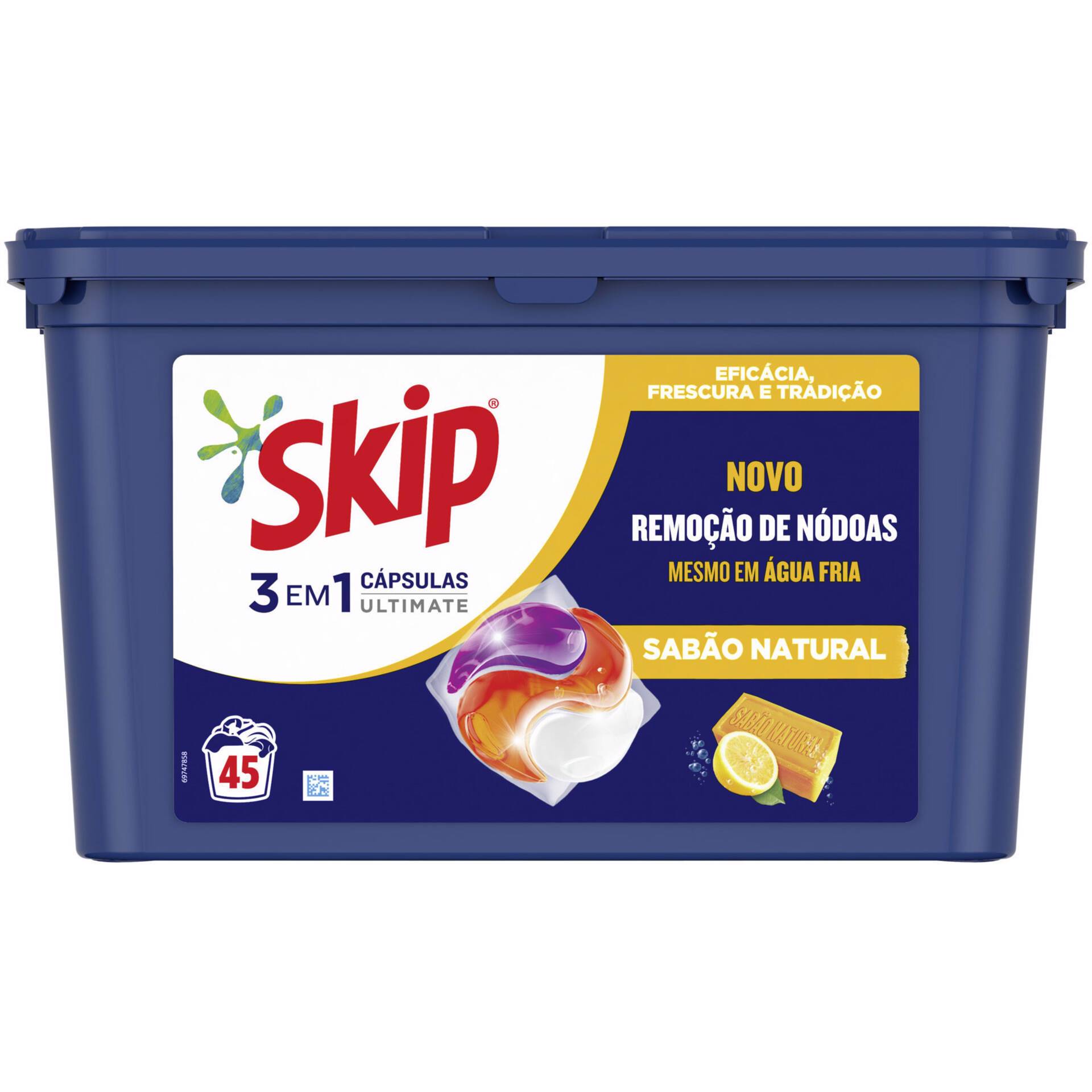 Detergente Máquina Roupa Cápsulas Ultimate Sabão Natural Skip 45