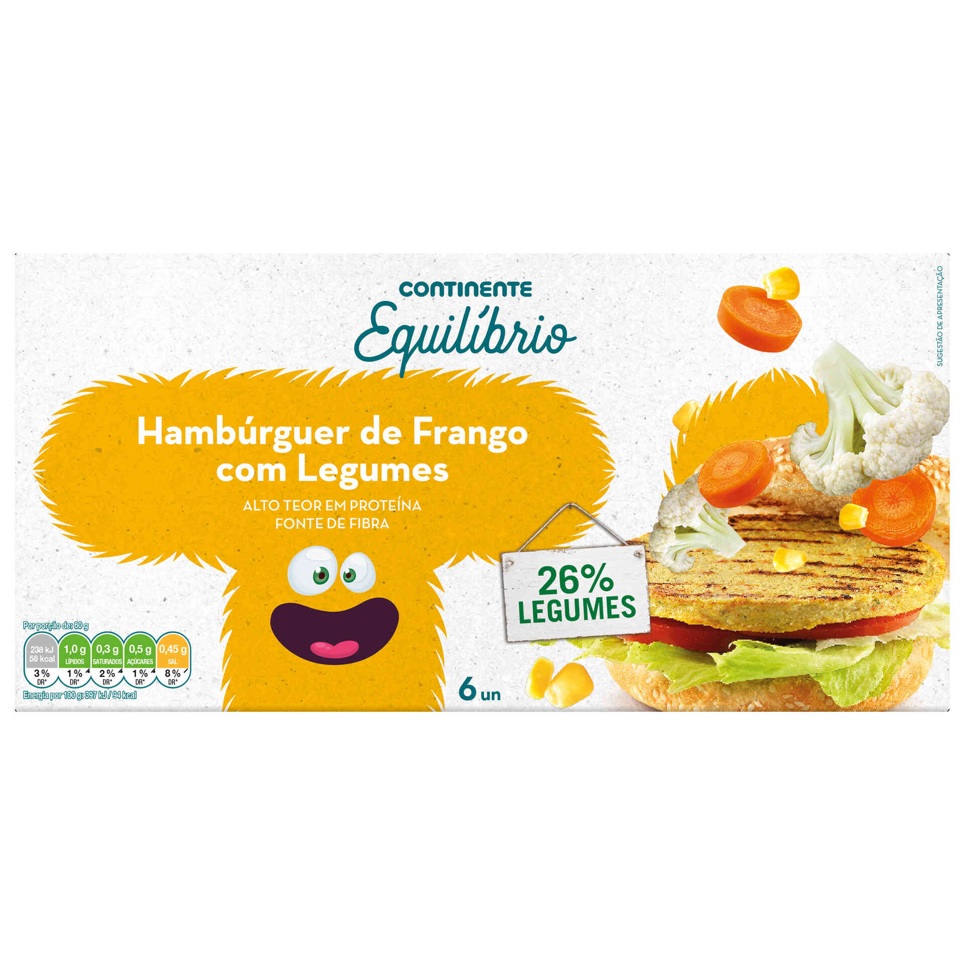 Hambúrguer de Frango Legumes Monstrinhos Continente Equilíbrio