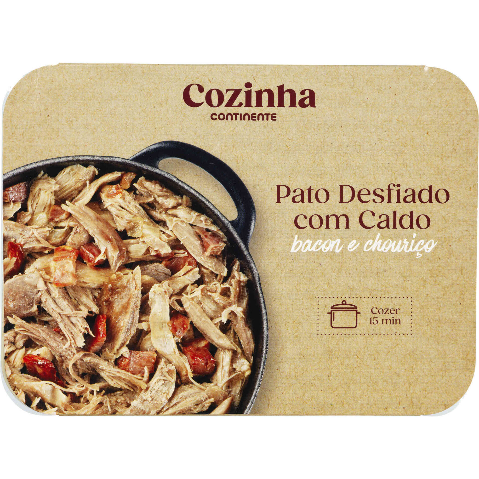 Pato Desfiado com Caldo, Bacon e Chouriço