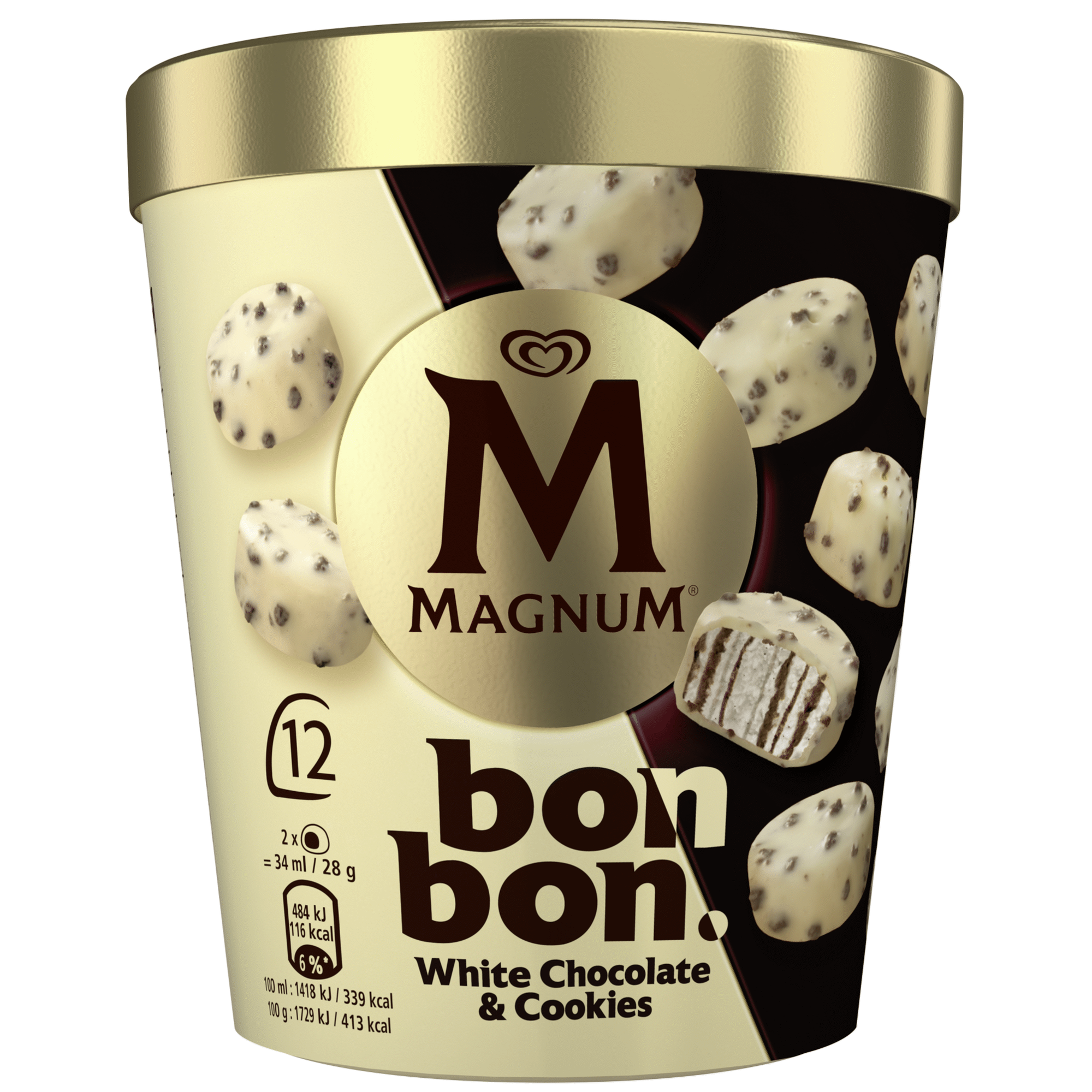 Gelado Bombom Chocolate Branco e Cookies