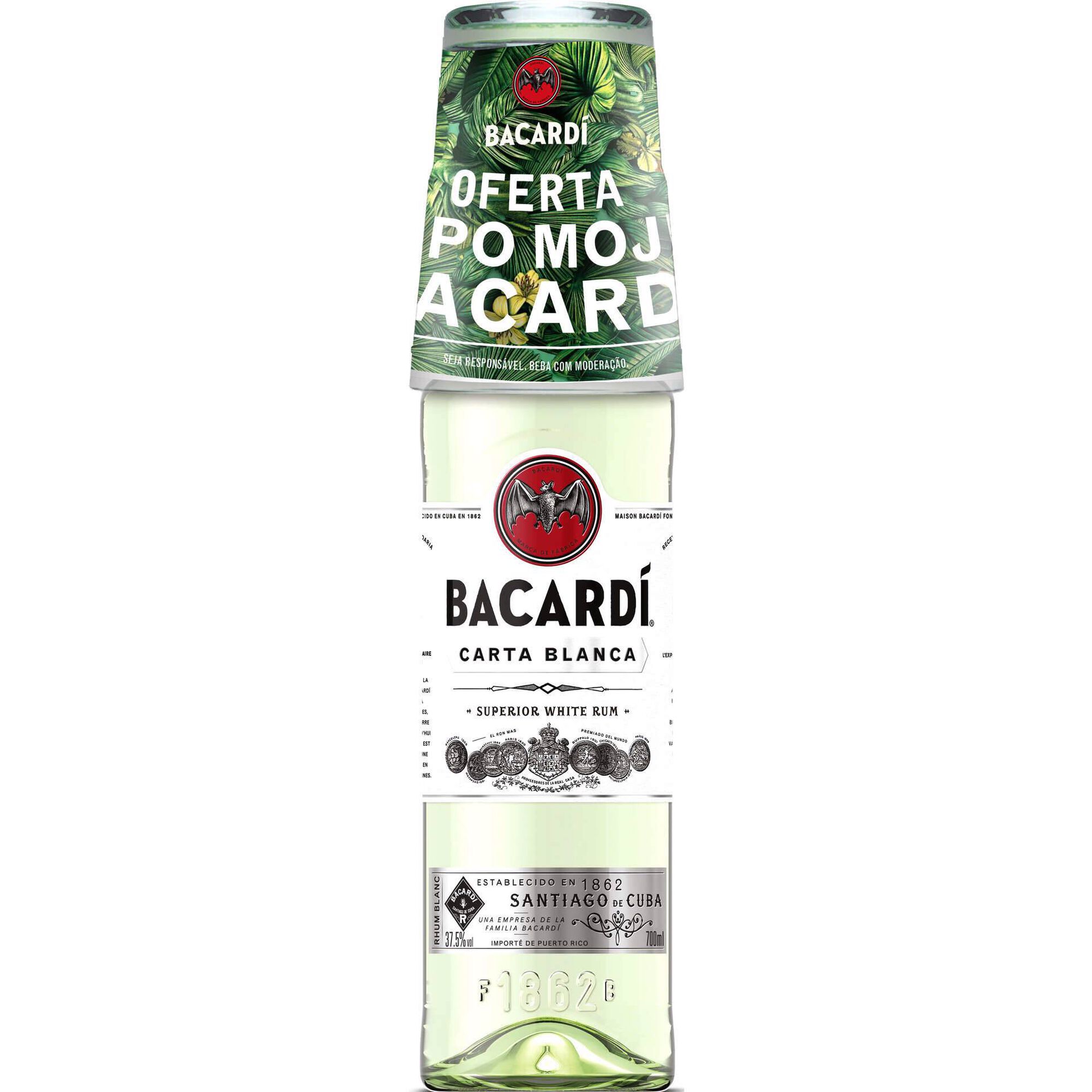 Rum Bacardi Carta Blanca com Oferta Copo