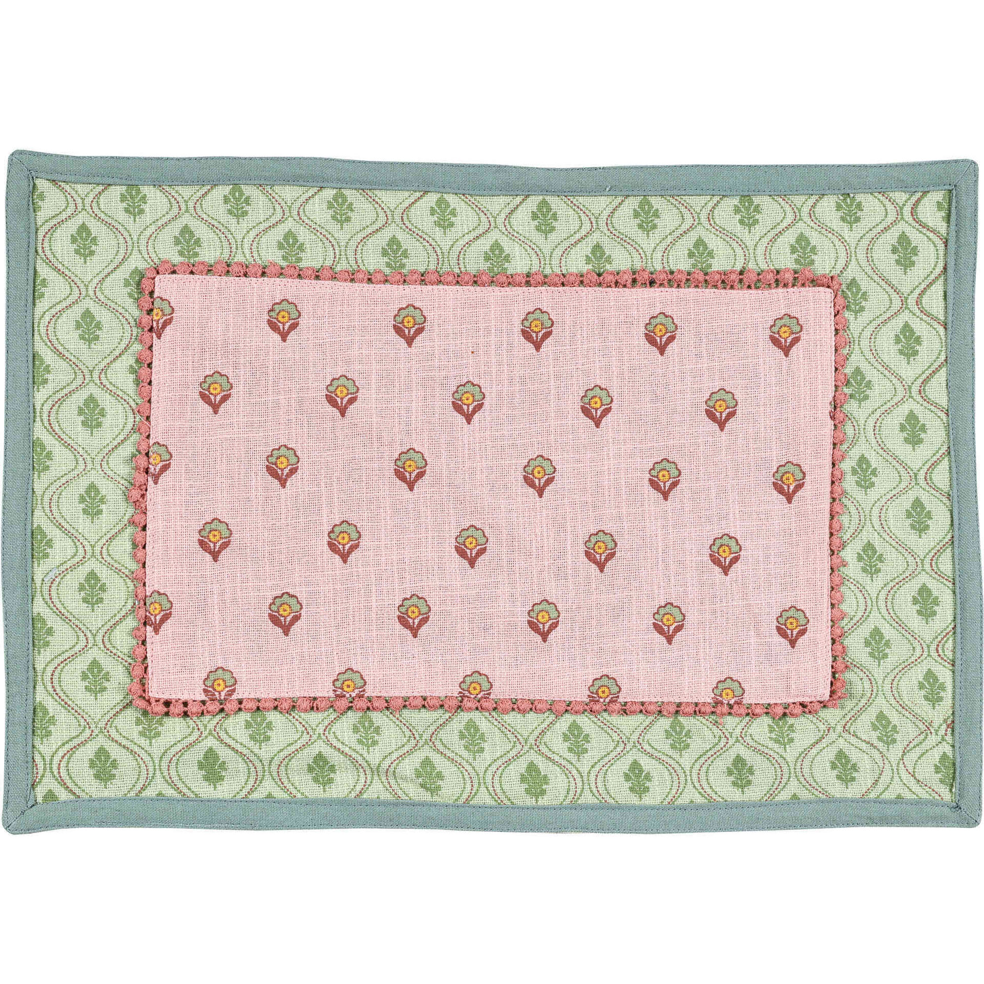 Individual Algodão 34x48cm Rosa e Verde Warm Boho