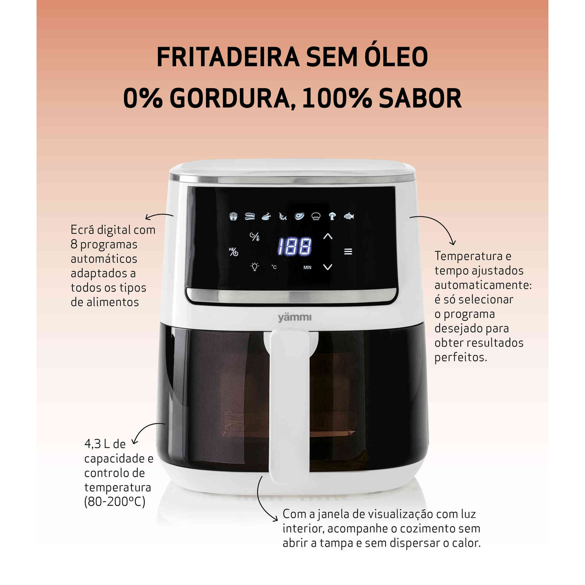 Fritadeira sem Óleo 4,3L Branca 1500W - 1 un - Yämmi