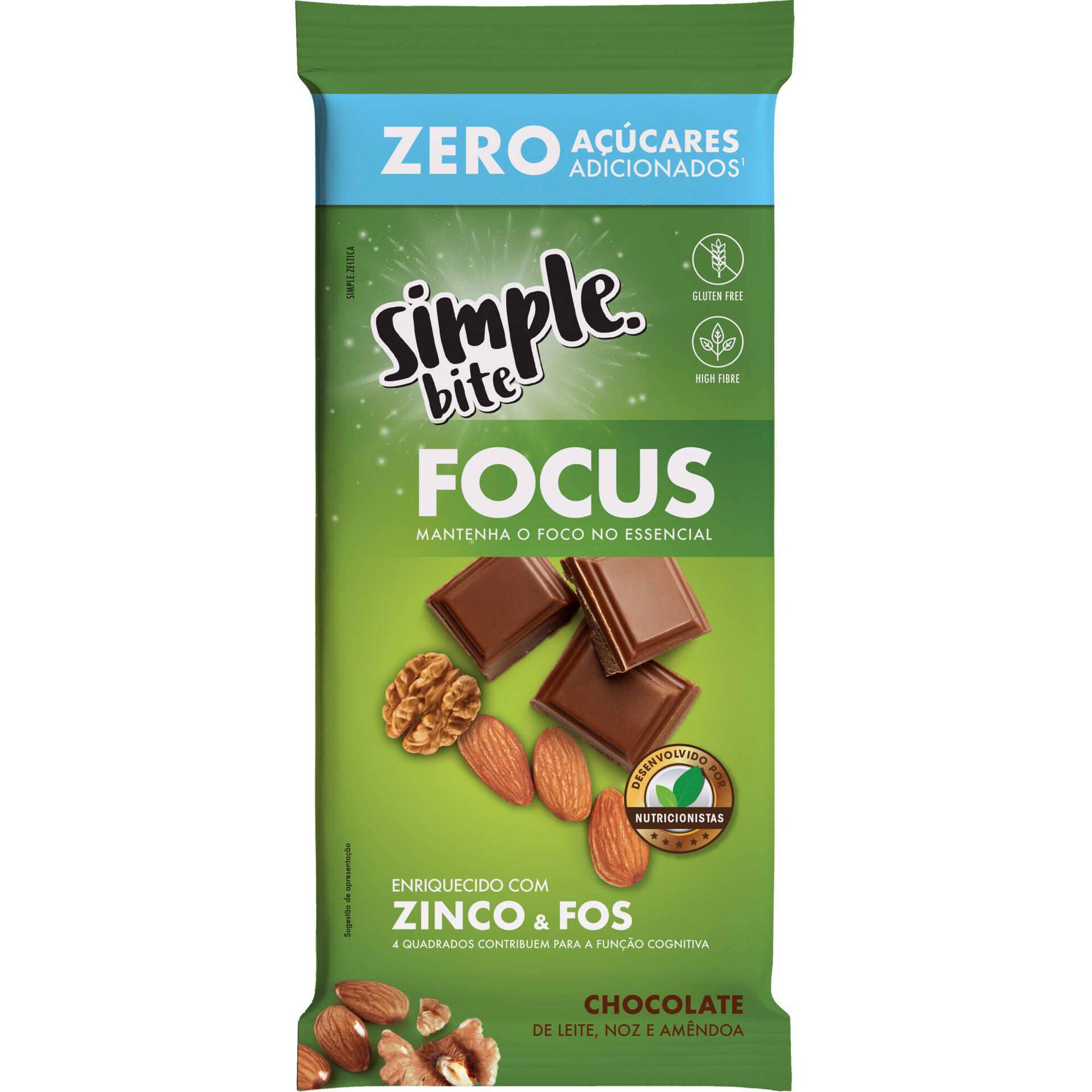 Tablete Chocolate de Leite com Noz e Amêndoas Focus