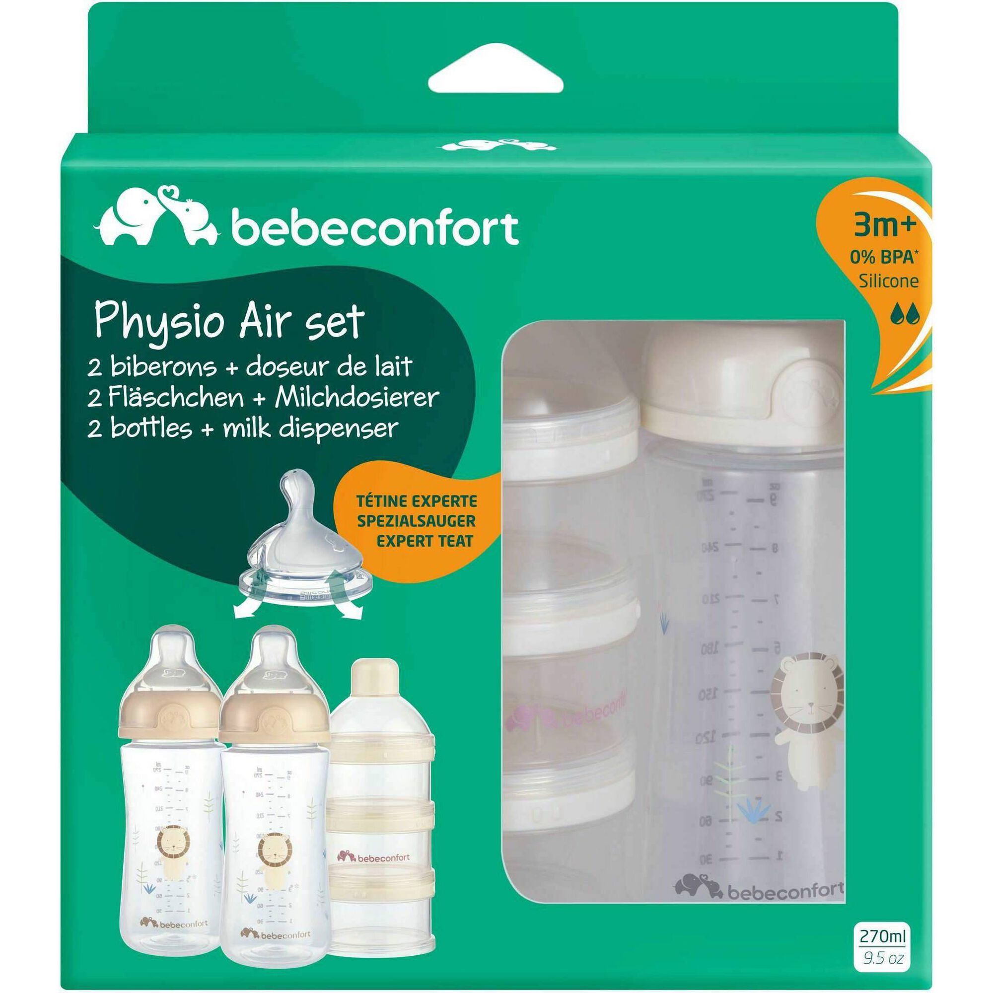 Conjunto 2 Biberões 270ml Silicone Médio +3M e Doseador de Leite