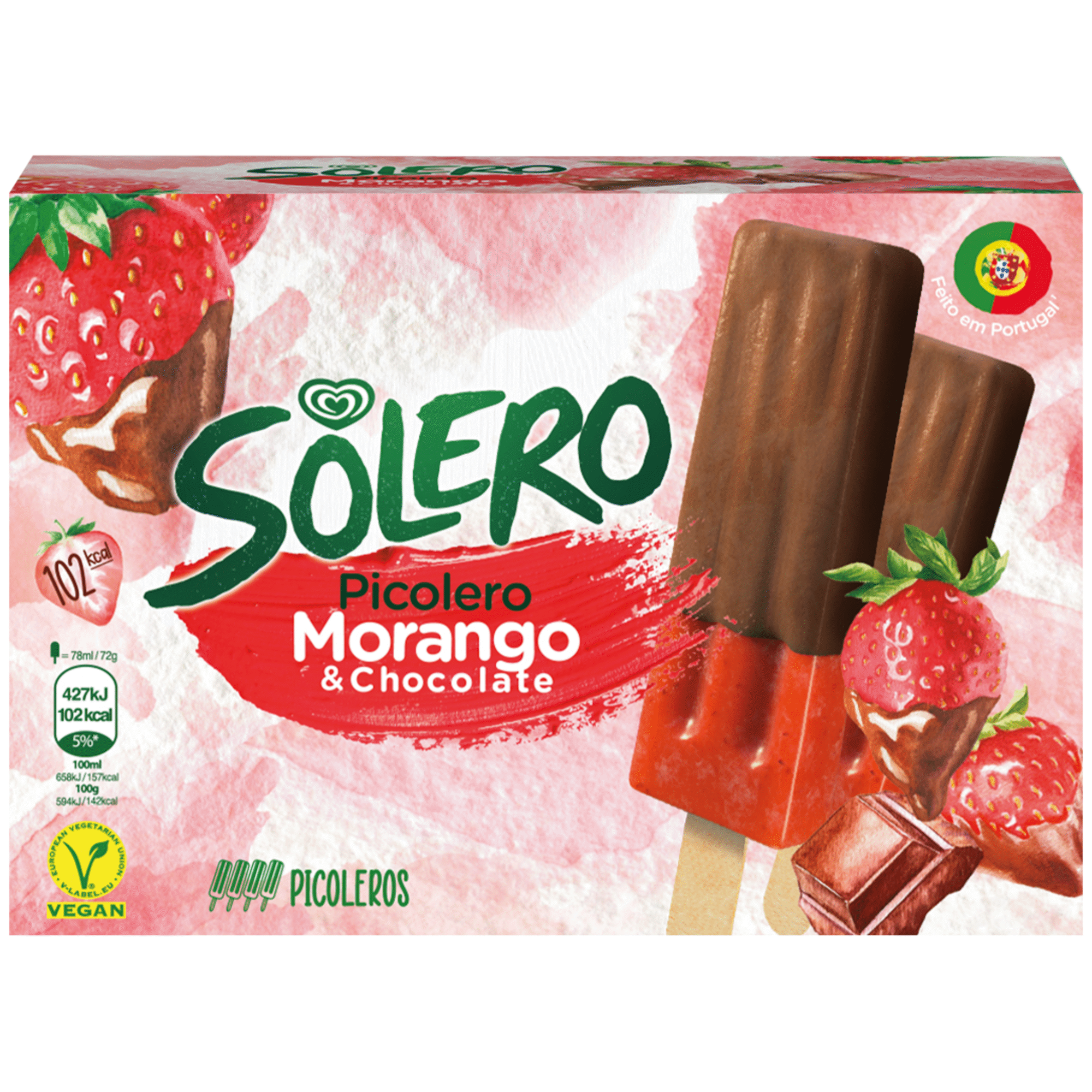 Gelado Picolero Morango e Chocolate Vegan